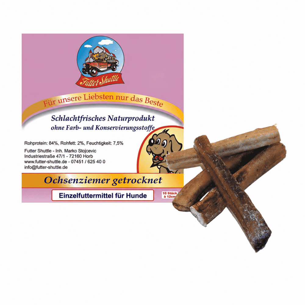 Ochsenziemer für Hunde – Luftgetrockneter Natur-Kausnack zur Zahnpflege | 10 Stück ca. 12 cm