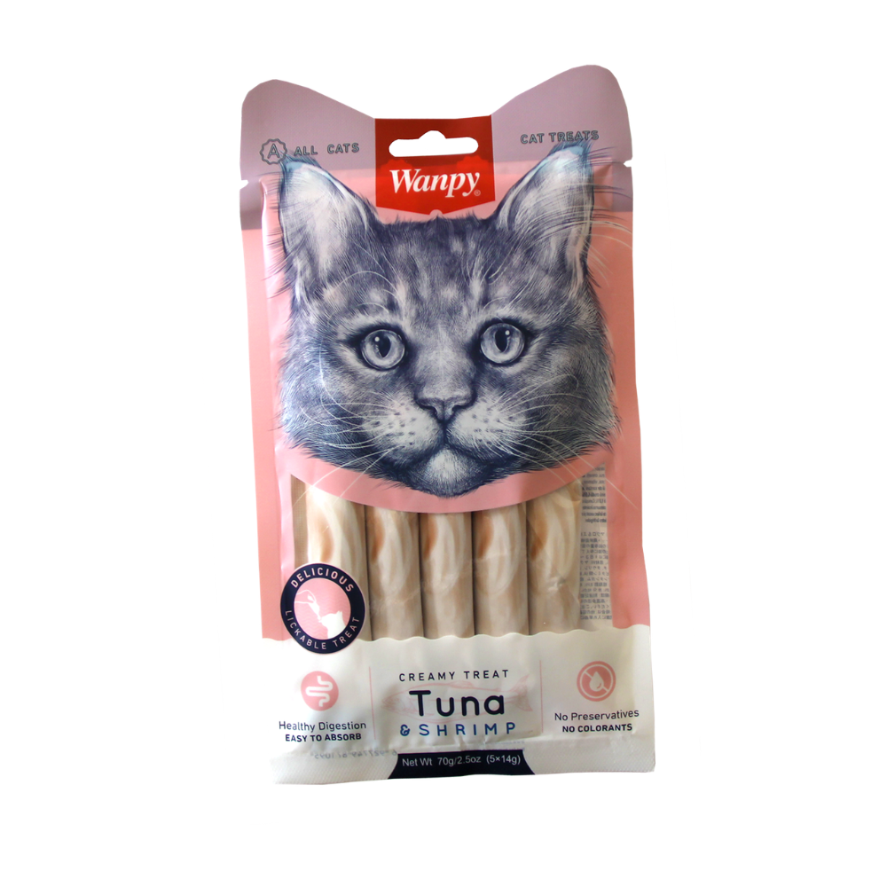 Leckere Thunfisch und Shrimps paste als Katzenleckerlie | 70g Packung | 5 Stiks mit je 14g Inhalt