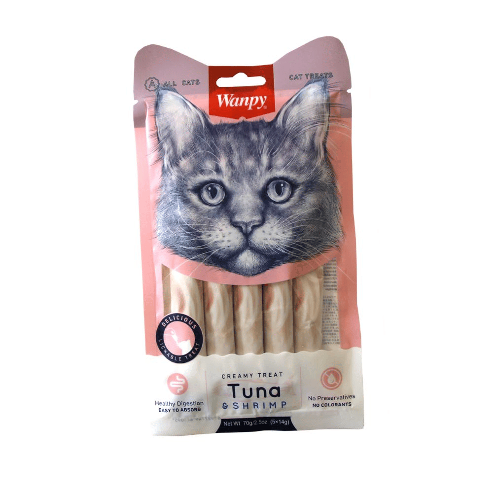 Leckere Thunfisch und Shrimps paste als Katzenleckerlie | 70g Packung | 5 Stiks mit je 14g Inhalt