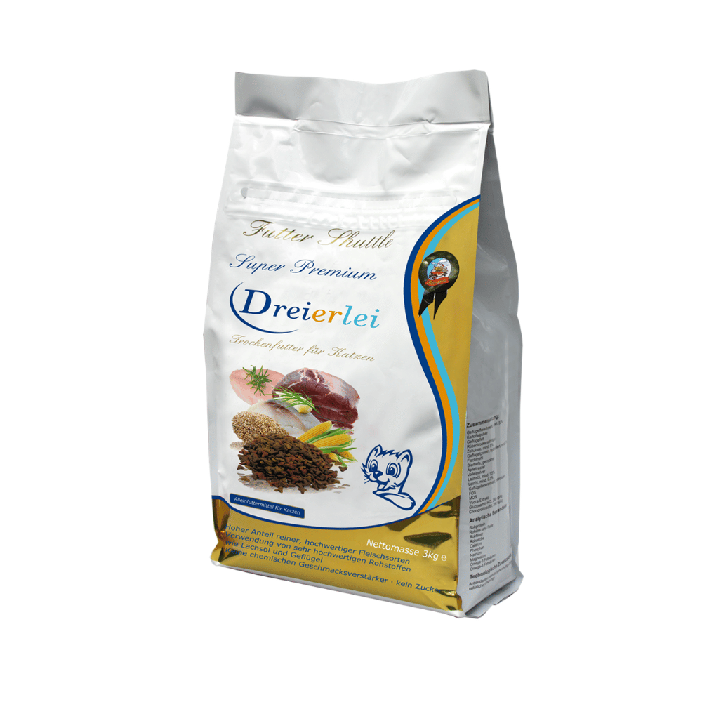 Katzen Trockenfutter Dreierlei Fleisch – Premium Katzentrockenfutter mit 3 Fleischsorten, 3 kg