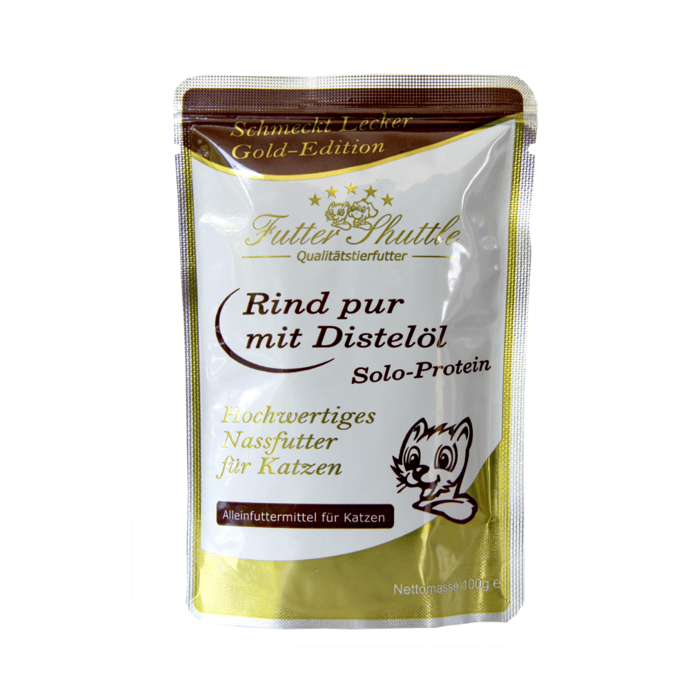 Katzenfutter Nassfutter Gold Edition Rind Pur – Hochwertiges Nassfutter im Frischebeutel