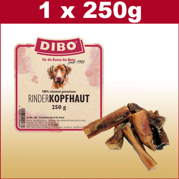 Rinderkopfhaut für Hunde 250g als natürlicher Hundesnack