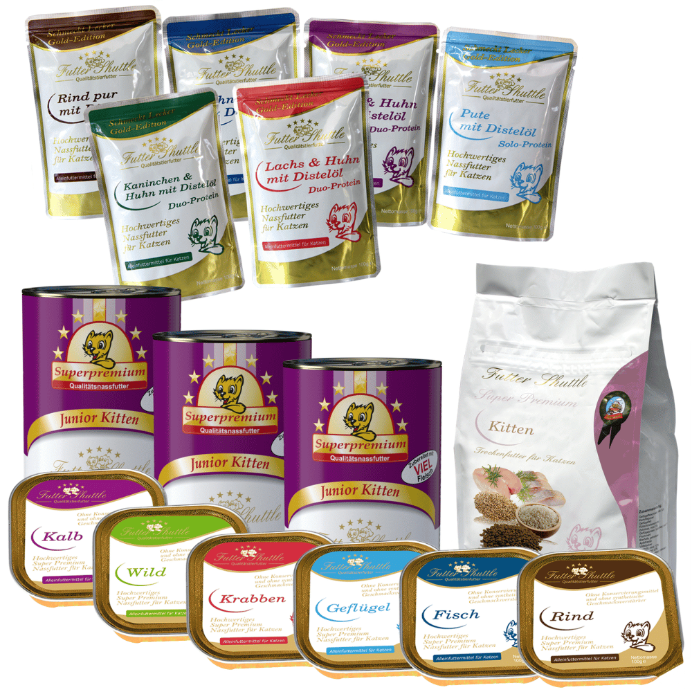 Probierpaket Kittenfutter in höchster Qualität. Eines der hochwertigsten Kittenfutter auf dem Markt! Gönnen Sie Ihrer Katze ein Trocken- und Nassfutter in Spitzenqualität.