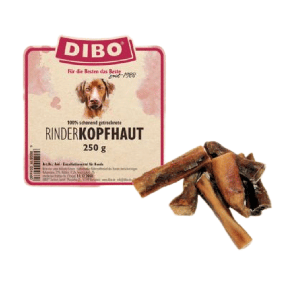 Dibo Rinderkopfhaut für Hunde – Luftgetrockneter Natur-Kausnack extra zäh | 250 g