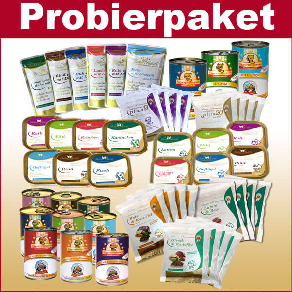 Probierpaket Hunde und Katzen Nassfutter und Trockenfutter als g