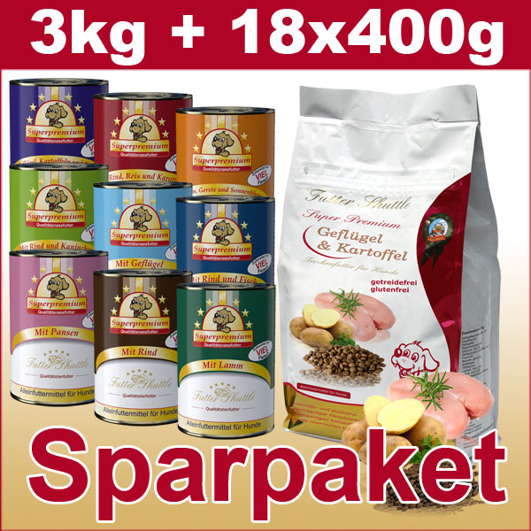 Futter Shuttle Sparpaket mit getreidefreiem Hunde Trockenfutter