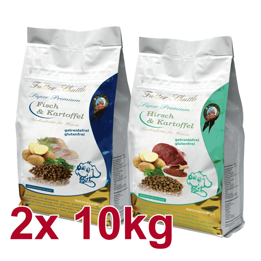 Getreidefreies Hunde Trockenfutter XL Sparpaket – Hirsch & Fisch mit Kartoffel – 2 × 10 kg