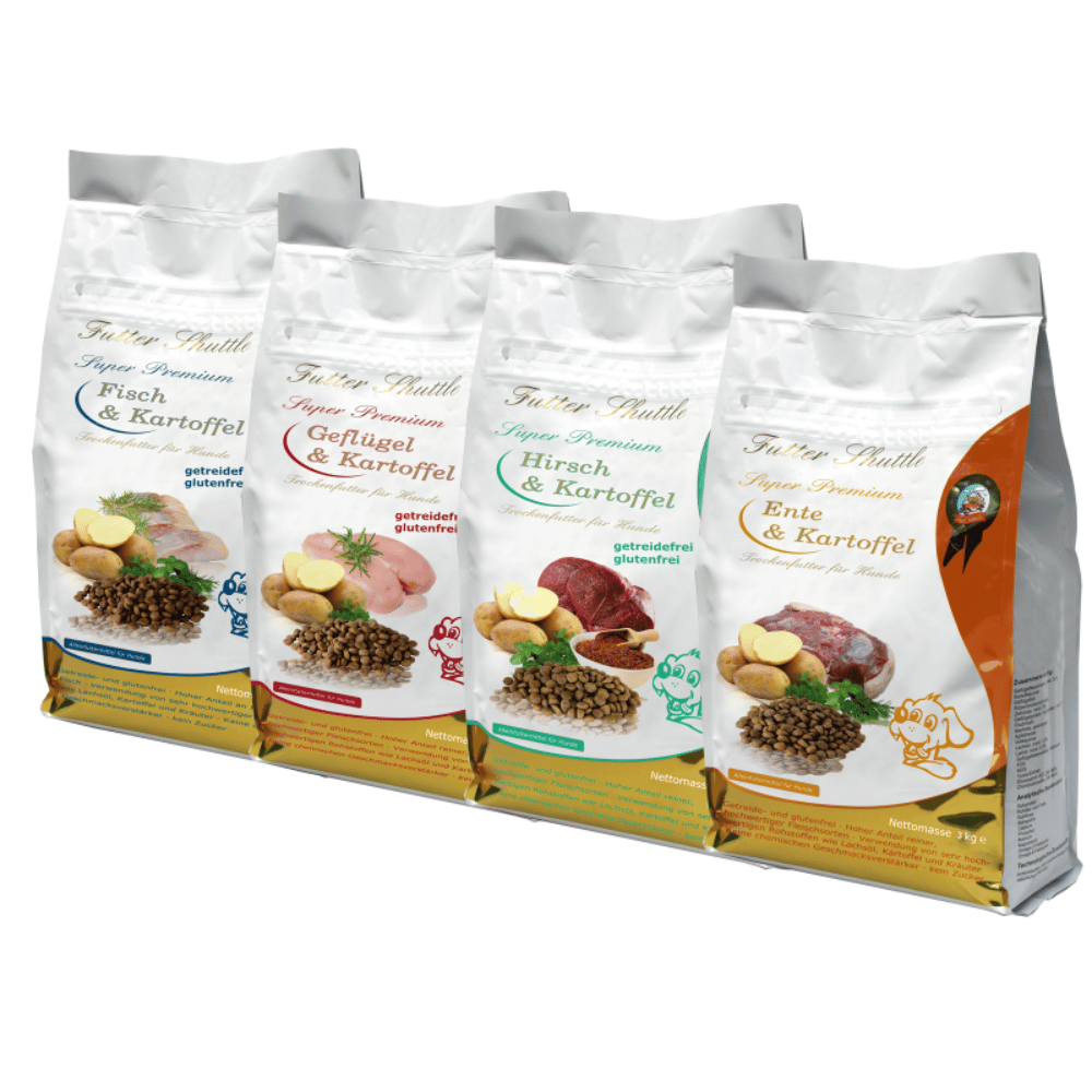 Sonderangebot Getreidefreies Hundefutter Sparpaket – Geflügel, Fisch, Hirsch & Ente mit Kartoffel – 8 × 3 kg (Super Premium)