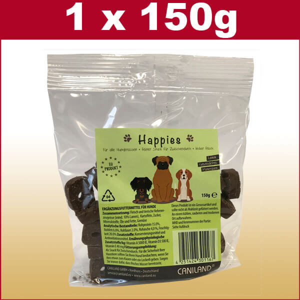 Hundeleckerlie Getreidefrei | Soft Happen mit Lamm und der bekömmlichen Kartoffel | Hochwertiger Softer Hundesnack | 150g