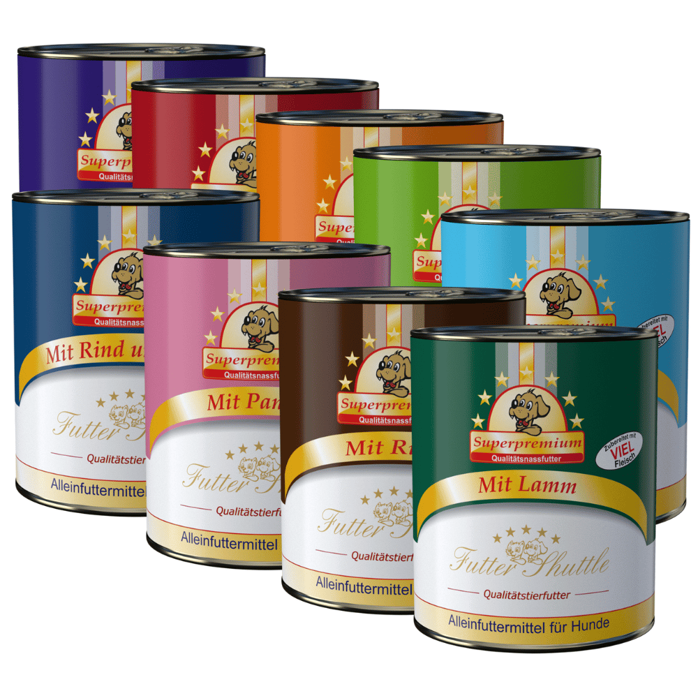 Probierpaket Hundefutter. Nassfutter in Spitzenqualität. Hergestellt in Deutschland. Gönnen Sie Ihrem Hund ein Nassfutter der Extraklasse