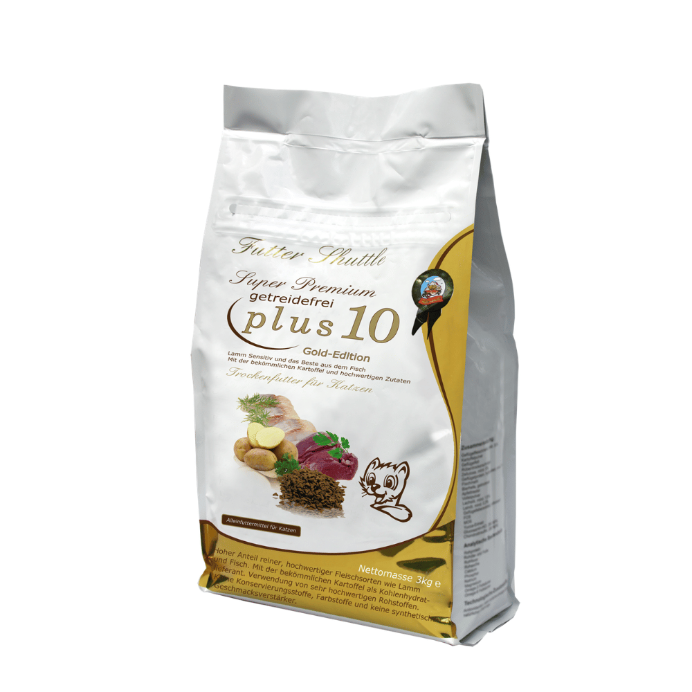 Getreidefreies Katzenfutter Trockenfutter Plus 10 – Lamm & Fisch