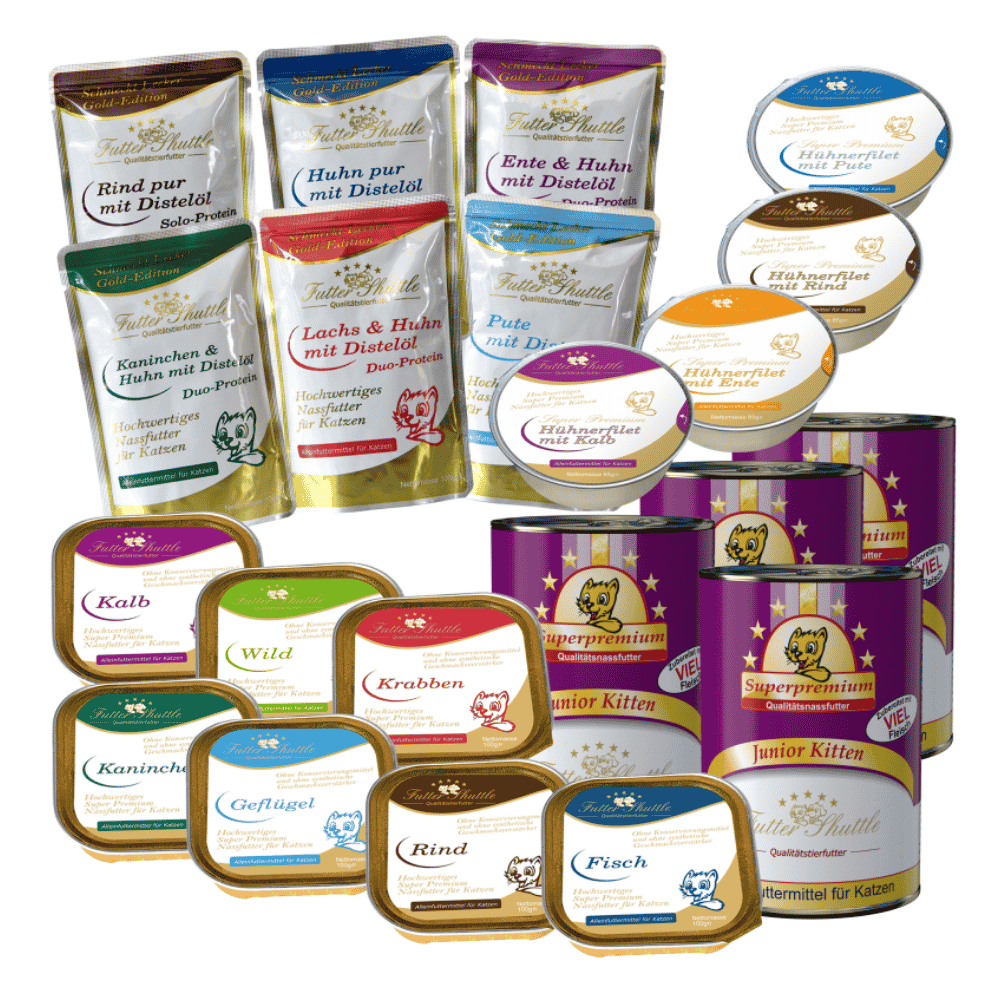 Kitten Nassfutter als Probierpaket. Eines der hochwertigsten Kittenfutter auf dem Markt! Gönnen Sie Ihrer Katze ein Nassfutter in Spitzenqualität.