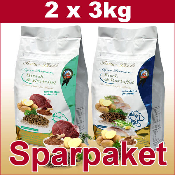 Sparpaket Hundefutter Getreidefrei. 2 x 3 kg. Mit Fisch und Hirs