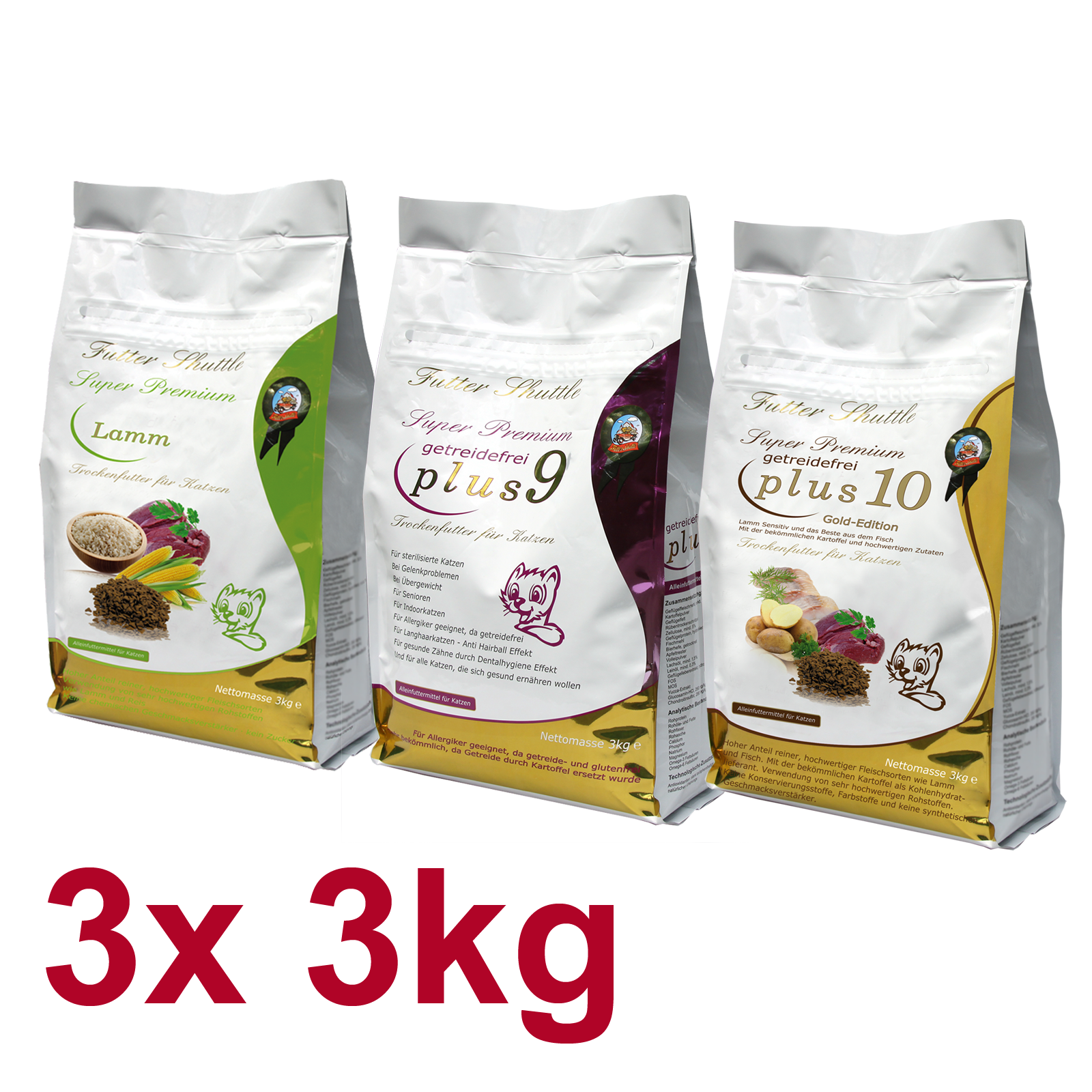 Sparpaket Katzenfutter hoher Fleischanteil – 3 × 3 kg Premium Mix