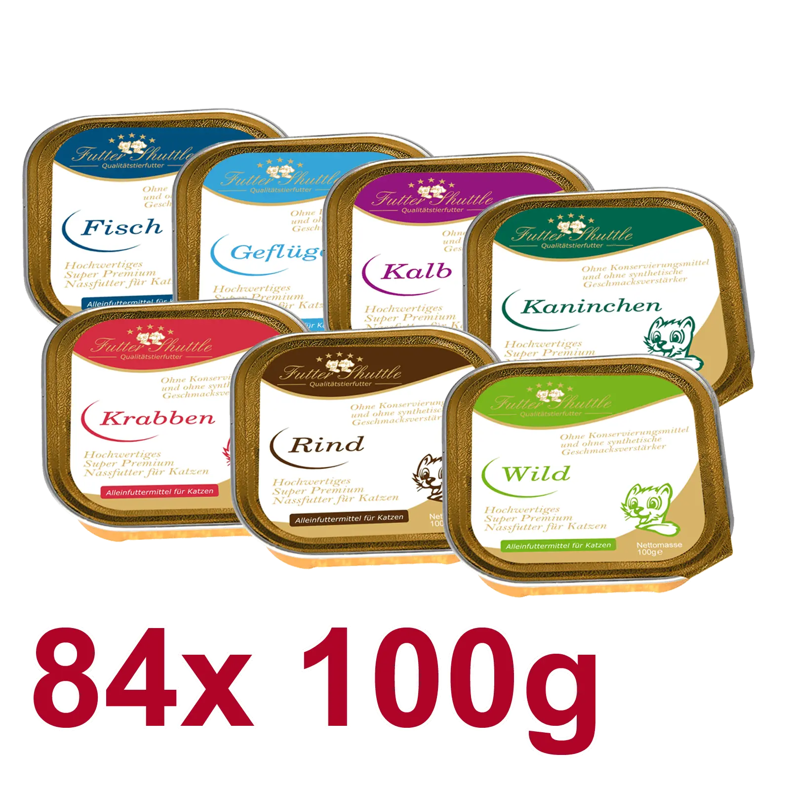 Katzenfutter Sparpaket Nassfutter ohne Zucker – 84 x 100 g Schalen XXL Mix